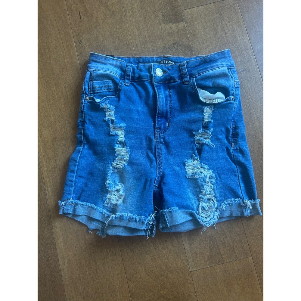 Elite Jeans Womens Distressed High Waisted Denim Shorts Blue Size 5/27